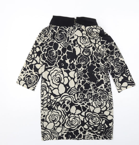 River Island Womens Black Floral Polyester Jumper Dress Size 6 Boat Neck Zip