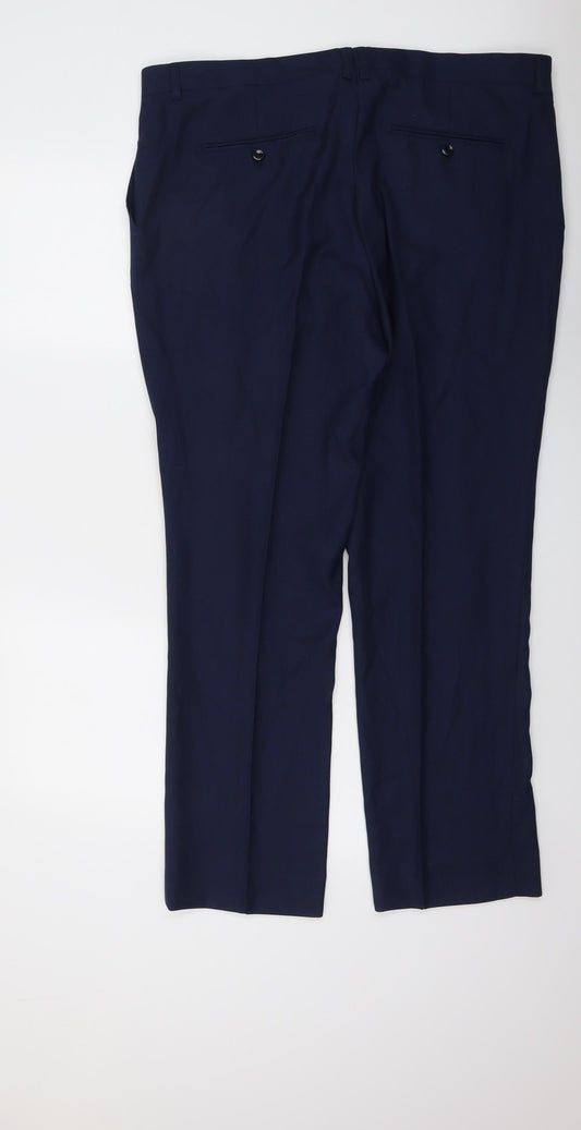 Paul Andrew Mens Blue Polyester Dress Pants Trousers Size 40 in L30 in Regular Button