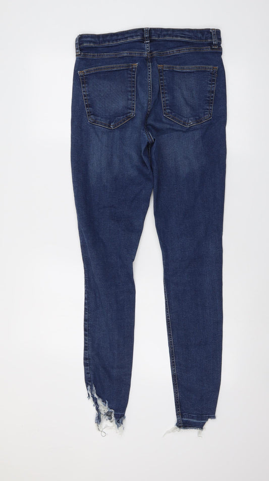 Topshop Womens Blue Cotton Skinny Jeans Size 30 in L30 in Regular Button - Distressed ankle detail