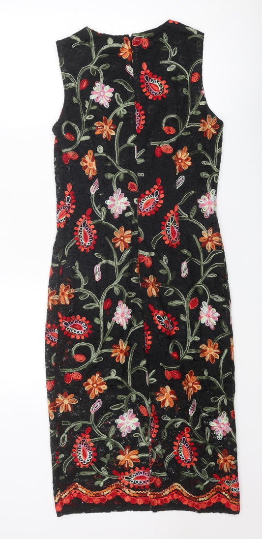 Per Una Womens Multicoloured Paisley Polyamide Pencil Dress Size 8 Boat Neck Zip