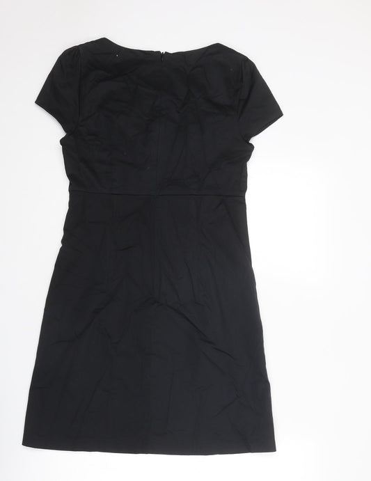 Oasis Womens Black Cotton Shift Size 10 Boat Neck Zip - Embellished