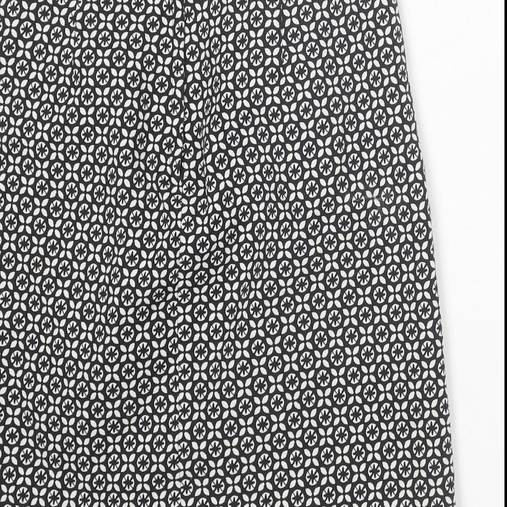 New Look Womens Black Geometric Cotton A-Line Skirt Size 6 Zip