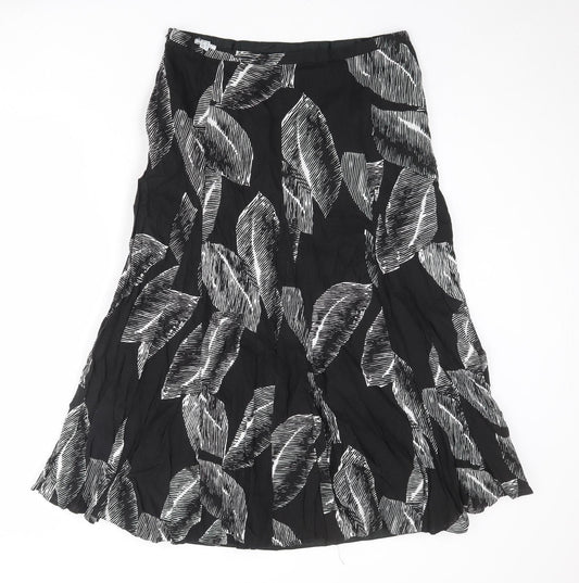 Gerry Weber Womens Black Geometric Cotton Swing Skirt Size 16 Zip - Leaf pattern