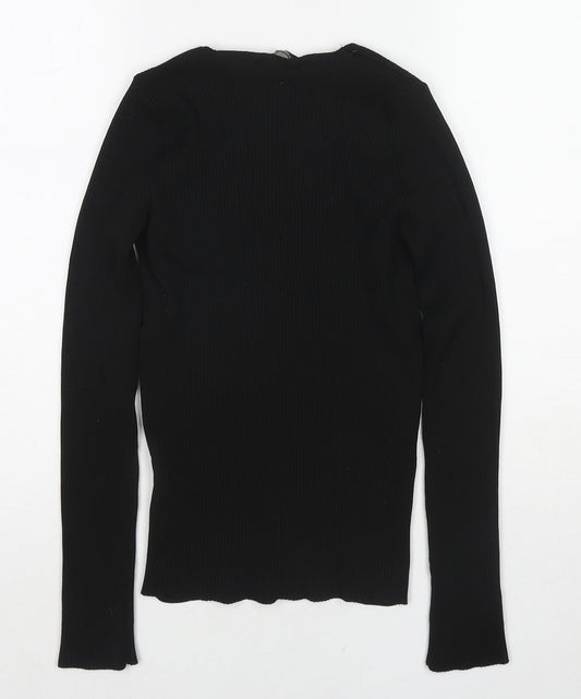 Womens UK Size S Zara Black Basic T-Shirt