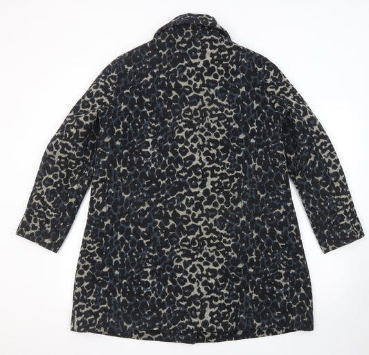 Mango Womens Multicoloured Animal Print Pea Coat Coat Size L Button - Leopard Print