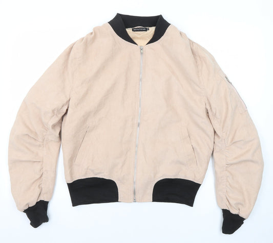 Womens UK Size 10 PRETTYLITTLETHING Beige Bomber Jacket
