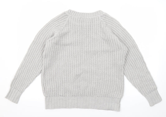 Boohoo Womens Grey Round Neck Acrylic Pullover Jumper Size S