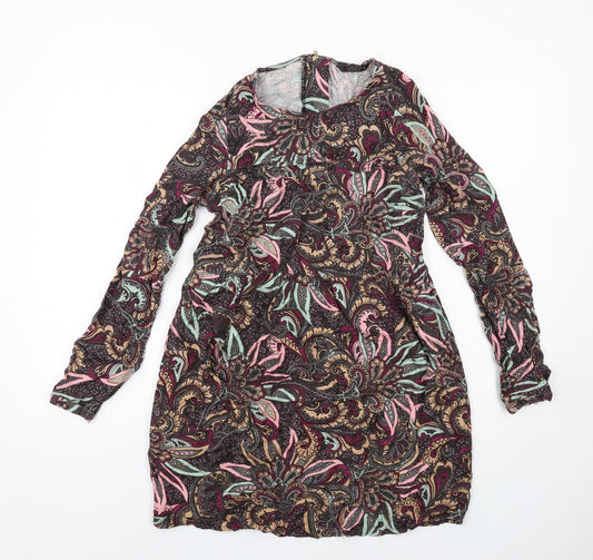 Additional front view of Only women’s multicoloured geometric viscose a-line, size UK 6, round neck zip