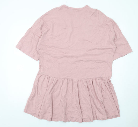 ASOS Womens Pink Cotton T-Shirt Dress Size 12 Crew Neck Pullover