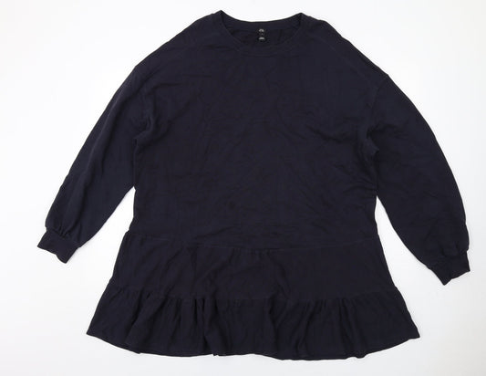 River Island Womens Blue Cotton Trapeze & Swing Size L Boat Neck Pullover