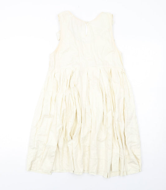 H&M Womens Ivory Cotton A-Line Size 6 Scoop Neck Button