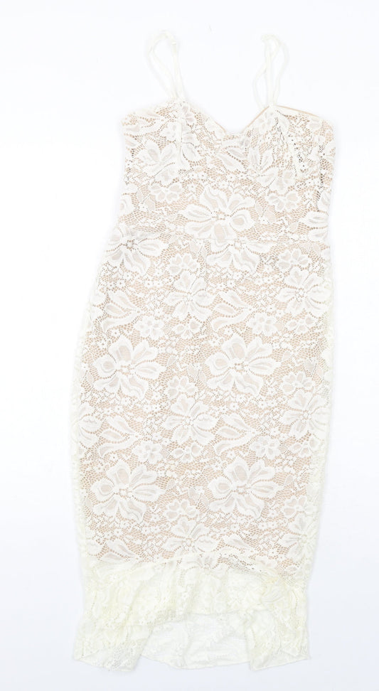 Additional front view of In the Style women’s white polyester shift, size UK 8, v-neck pullover