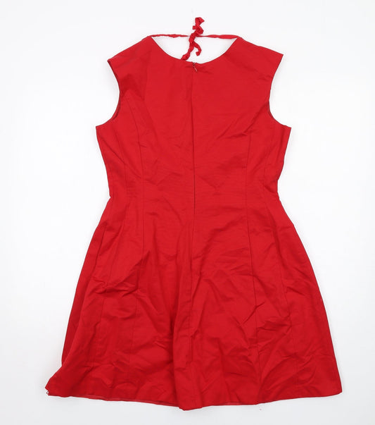 Oasis Womens Red Cotton A-Line Size 14 Round Neck Zip