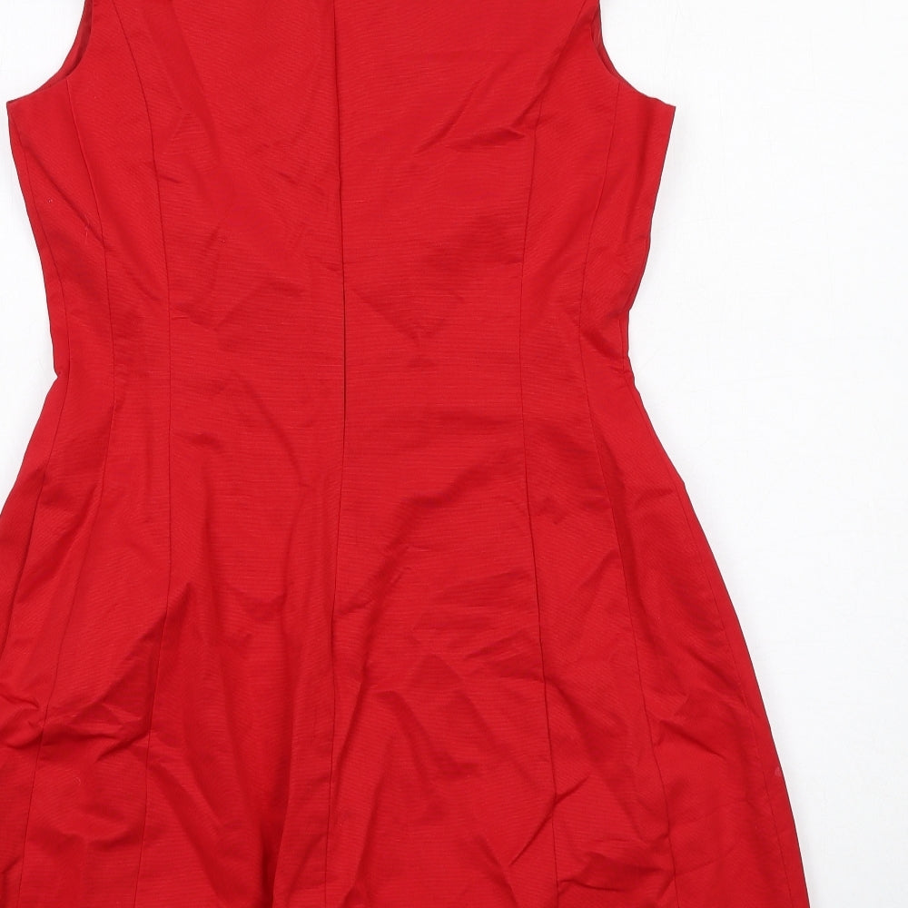 Oasis Womens Red Cotton A-Line Size 14 Round Neck Zip