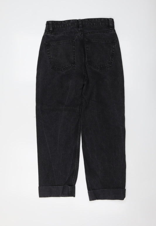 Denim & Co. Womens Black Cotton Straight Jeans Size 6 L23 in Regular Button