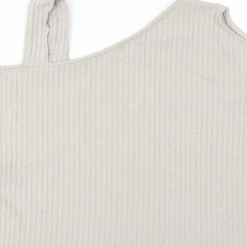 Womens UK Size 14 River Island Beige Cropped T-Shirt