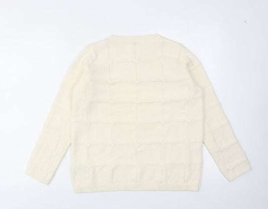 Classic Womens Ivory Round Neck Acrylic Pullover Jumper Size 6
