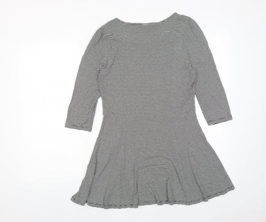 Marks and Spencer Womens Black Striped Viscose A-Line Size 12 Round Neck Pullover
