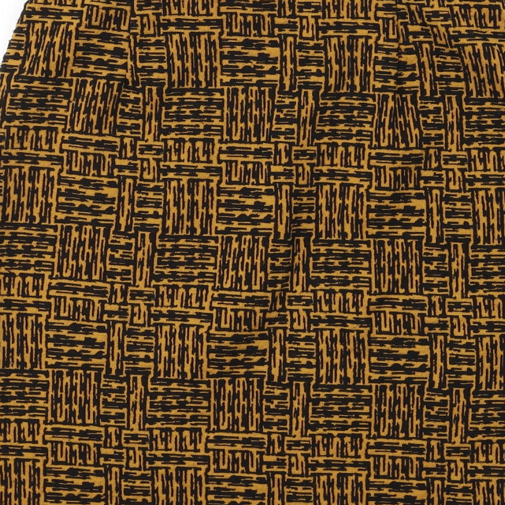 Marks and Spencer Womens Yellow Geometric Polyester A-Line Skirt Size 8