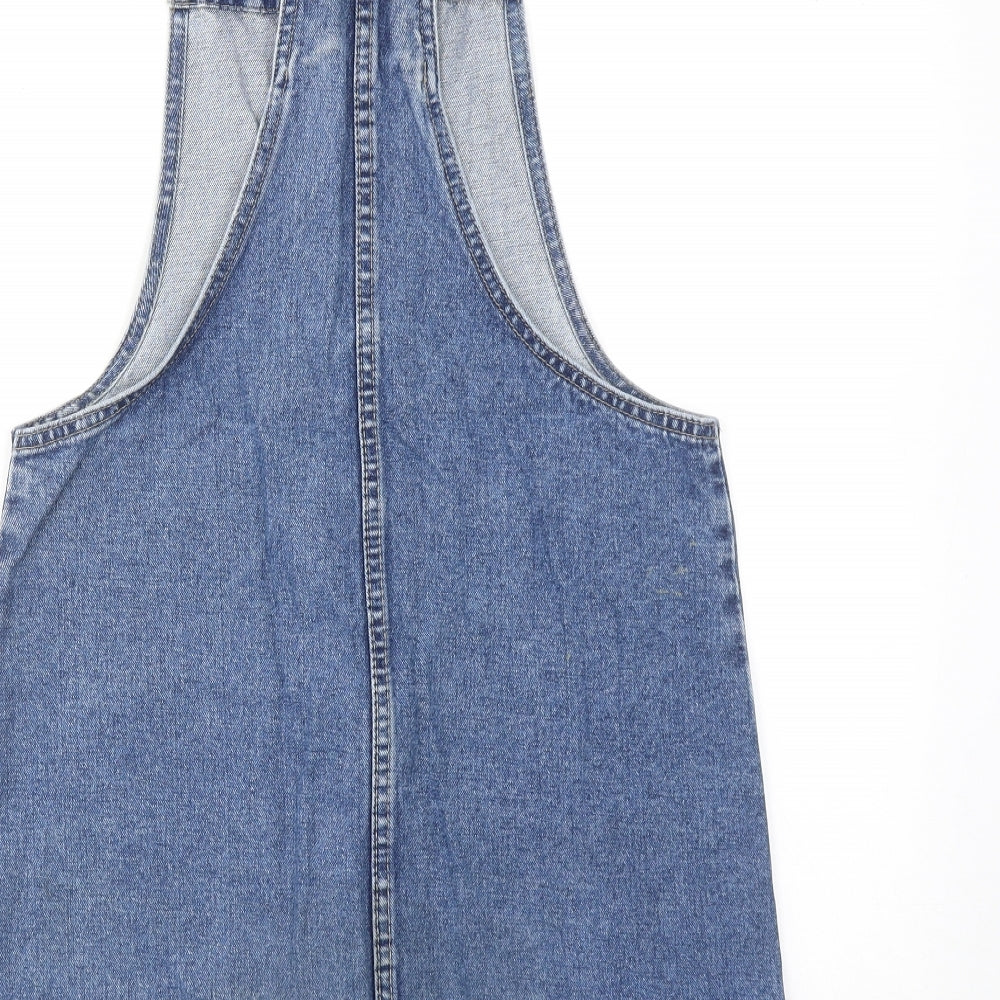 Denim & Co. Womens Blue Cotton Pinafore/Dungaree Dress Size 8 Square Neck Button