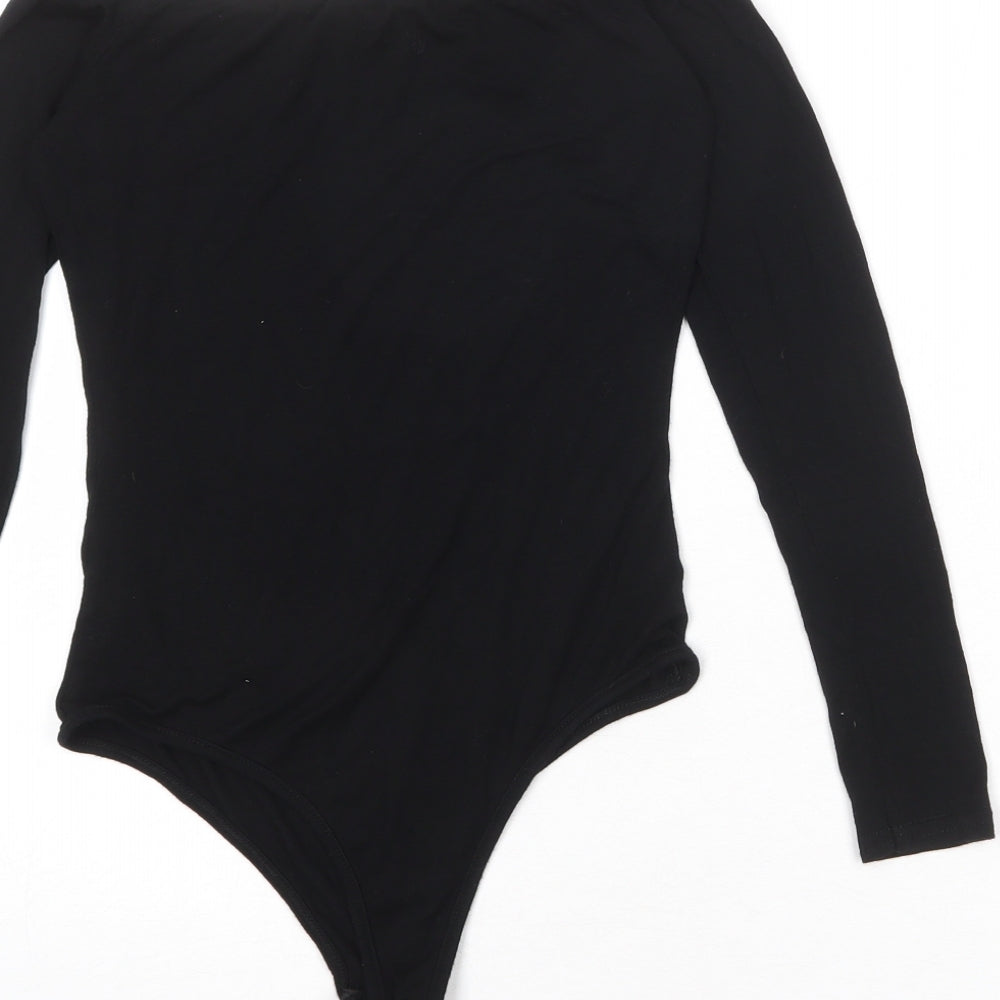 PRETTYLITTLETHING Womens Black Viscose Bodysuit One-Piece Size 10 Snap