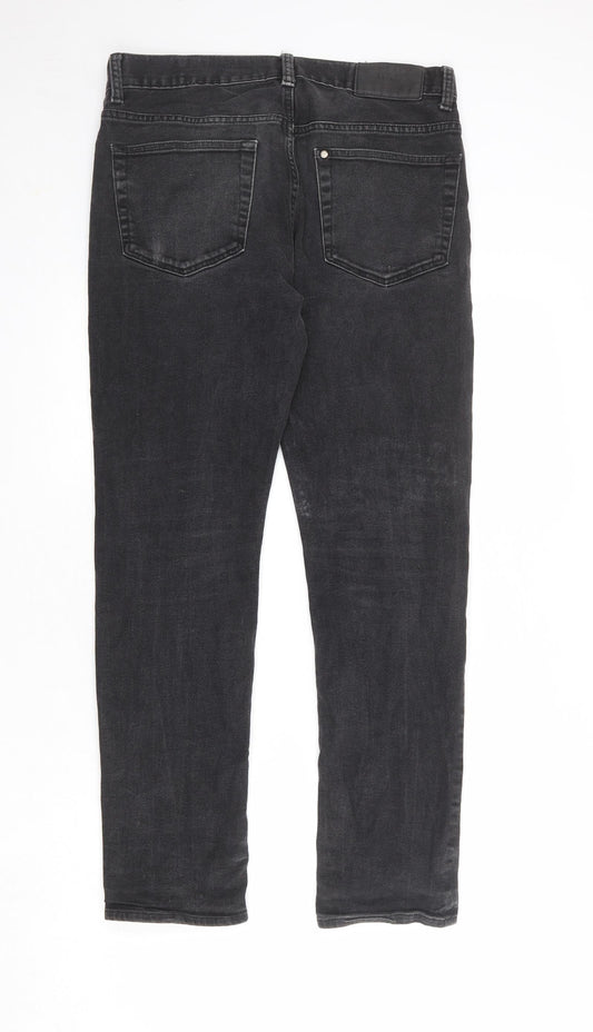H&M Mens Grey Cotton Straight Jeans Size 32 in Regular Zip