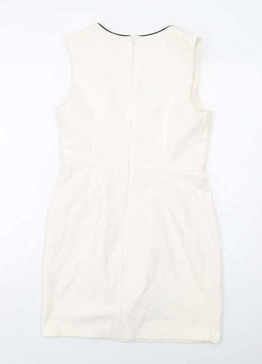 Topshop Womens Beige Polyester Shift Size 12 Round Neck Zip