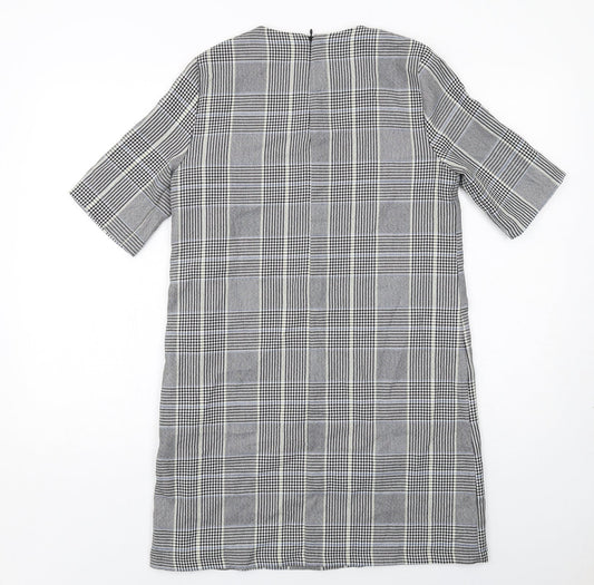 Zara Womens Grey Plaid Polyester Shift Size M Round Neck Zip