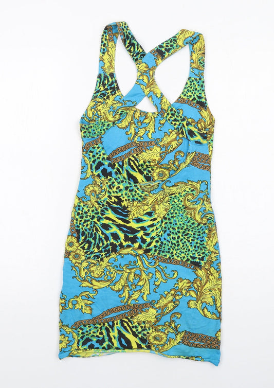 Motel Womens Multicoloured Geometric Cotton Bodycon Size XS Round Neck Pullover