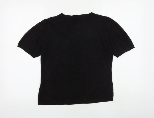 Classic Womens Black Round Neck Acrylic Pullover Jumper Size 12