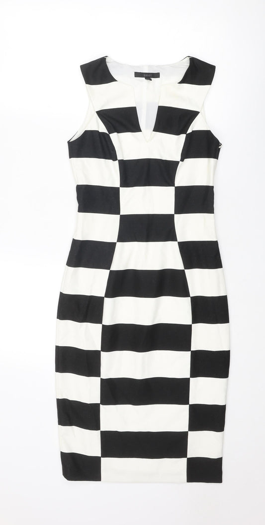Coast Womens Black Colourblock Polyester Bodycon Size 6 V-Neck Zip