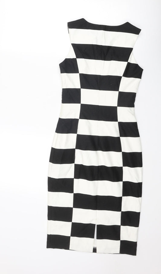 Coast Womens Black Colourblock Polyester Bodycon Size 6 V-Neck Zip