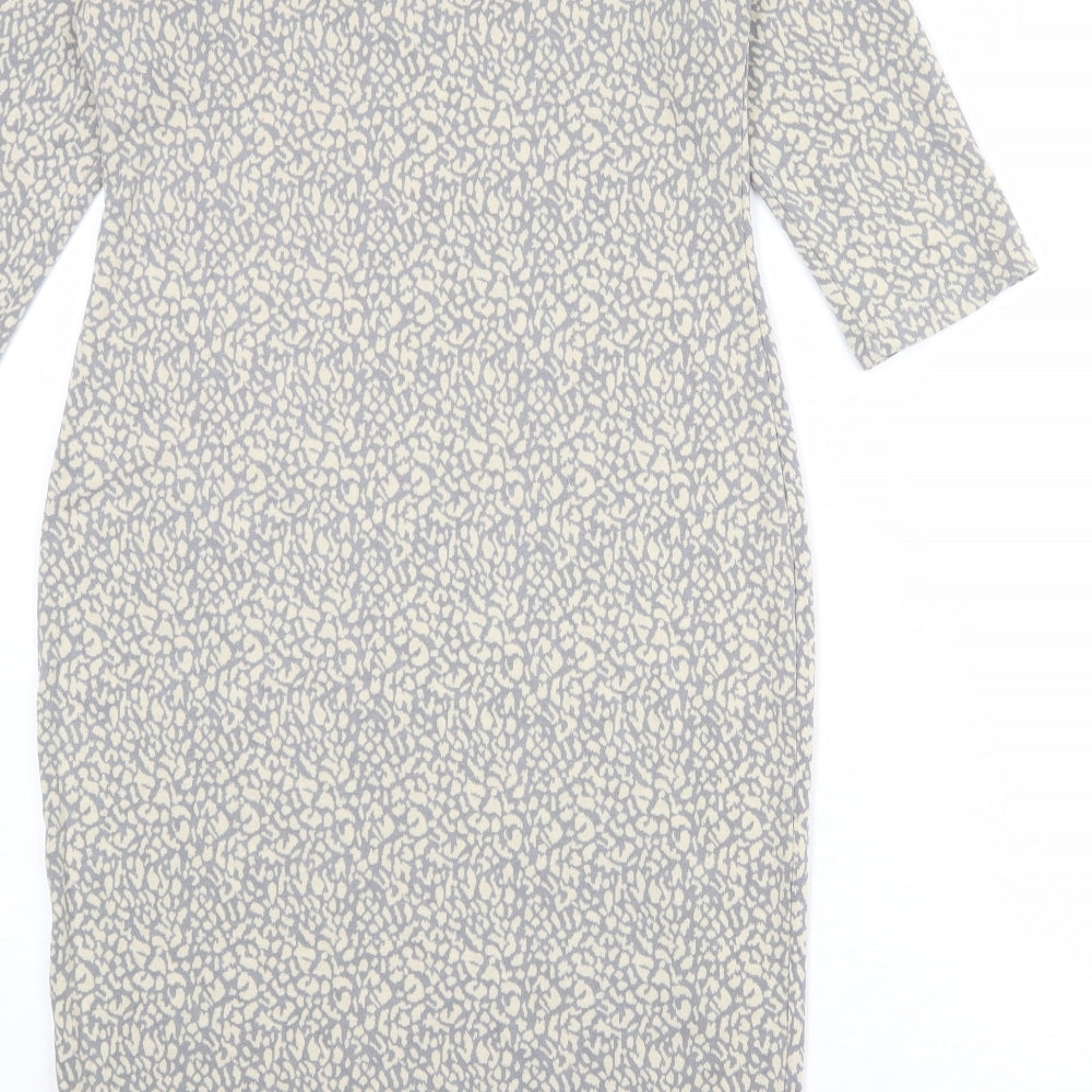 Dorothy Perkins Womens Grey Animal Print Polyester Bodycon Size 12 Round Neck Pullover - Leopard pattern