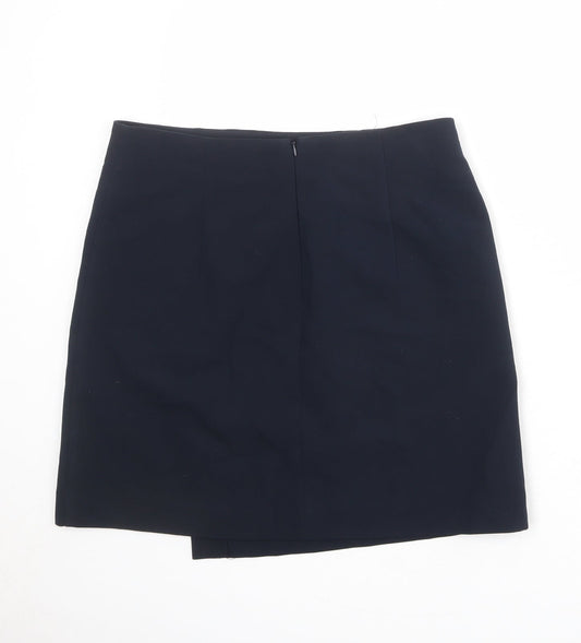 Marks and Spencer Womens Blue Polyester Mini Skirt Size 36 in Zip - Wrap Style