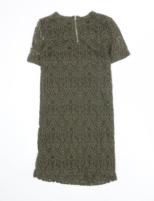 Divided by H&M Womens Green Geometric Cotton A-Line Size 10 Round Neck Zip