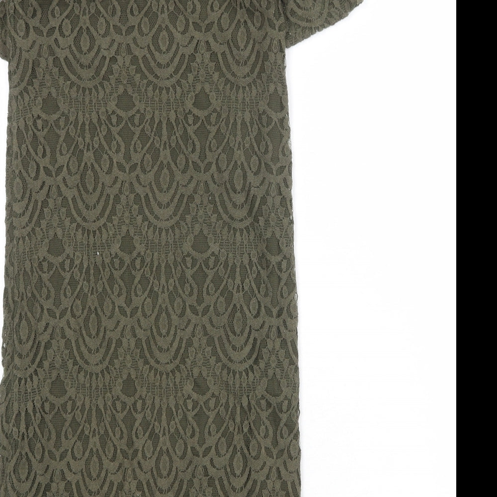 Divided by H&M Womens Green Geometric Cotton A-Line Size 10 Round Neck Zip