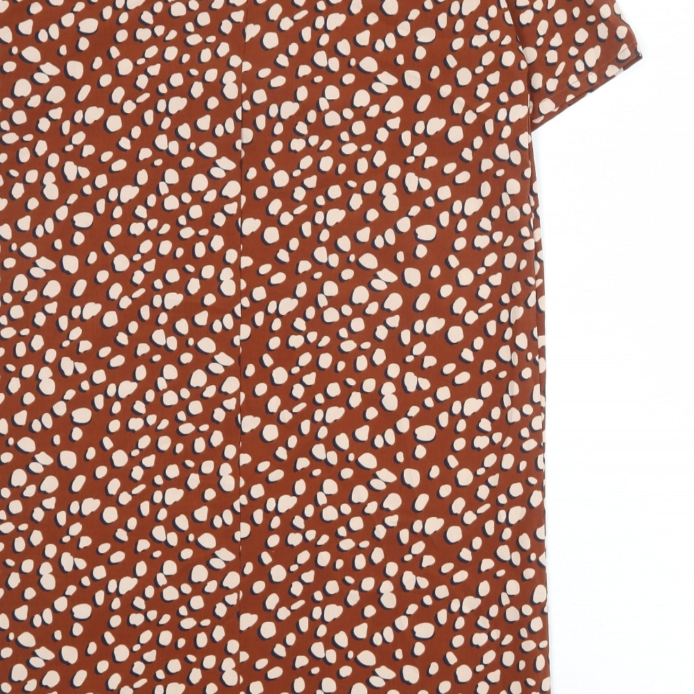 Boohoo Womens Brown Floral Polyester A-Line Size 12 Round Neck Zip