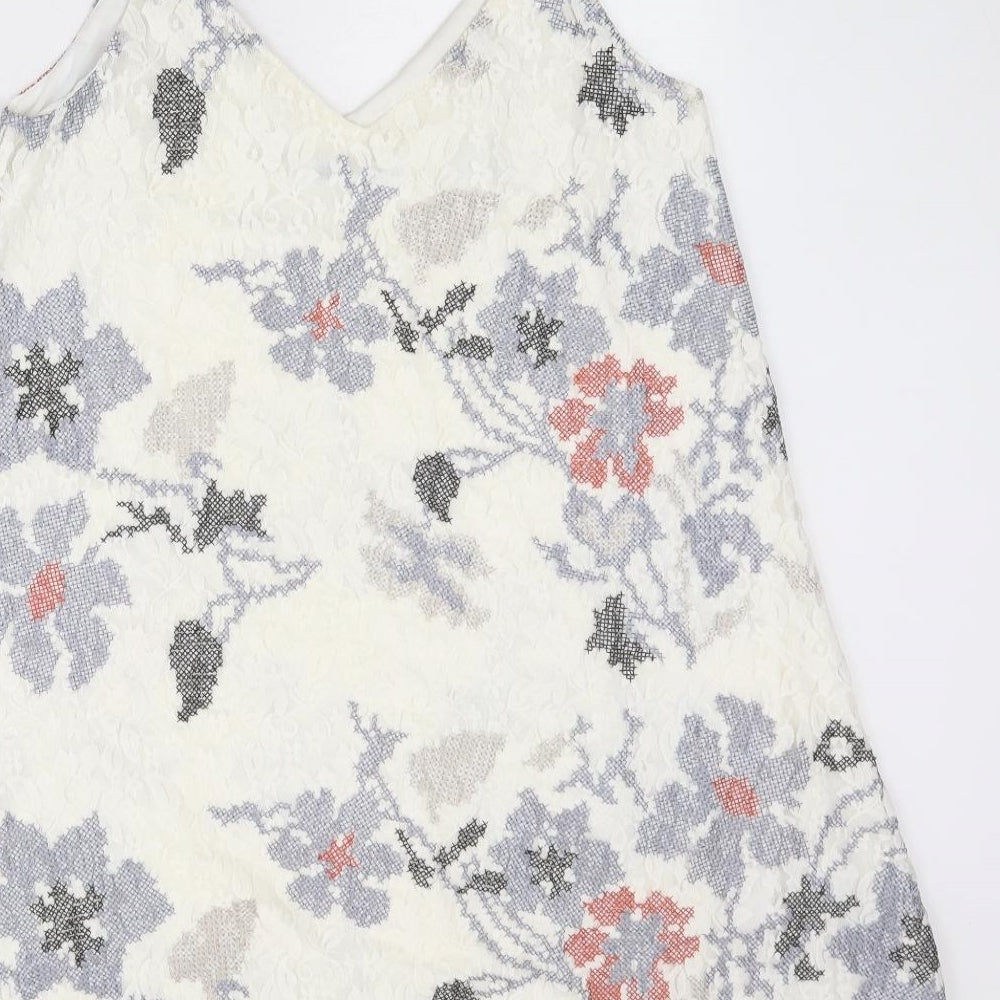 Urban Revivo Womens Ivory Floral Polyester Slip Dress Size 14 V-Neck Pullover