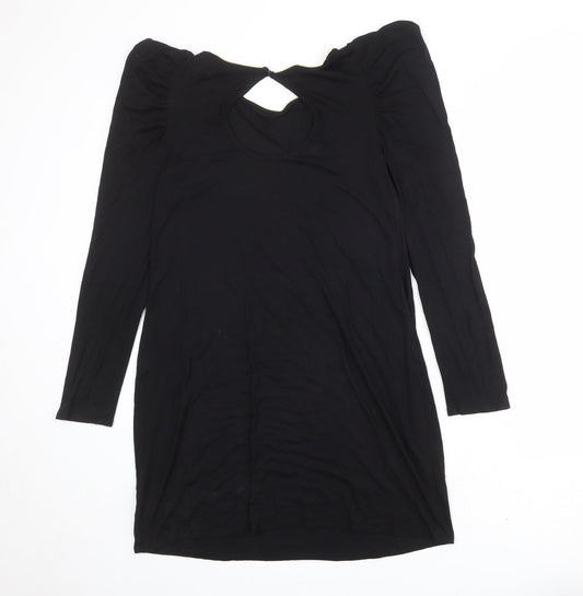 Dorothy Perkins Womens Black Viscose A-Line Size 16 Round Neck Button