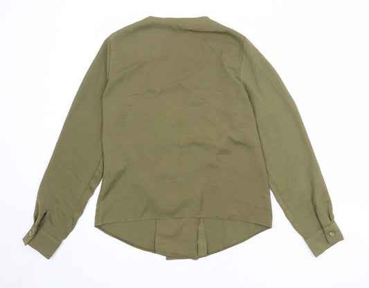 New Look Womens Green Polyester Basic Button-Up Size 8 V-Neck