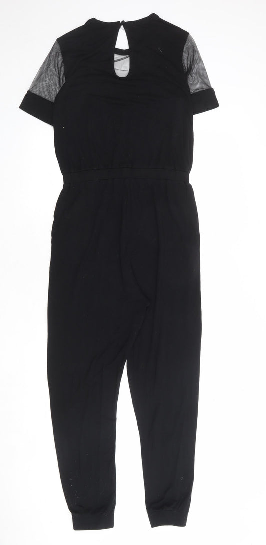 Topshop Womens Black Polyester Jumpsuit One-Piece Size 10 Button