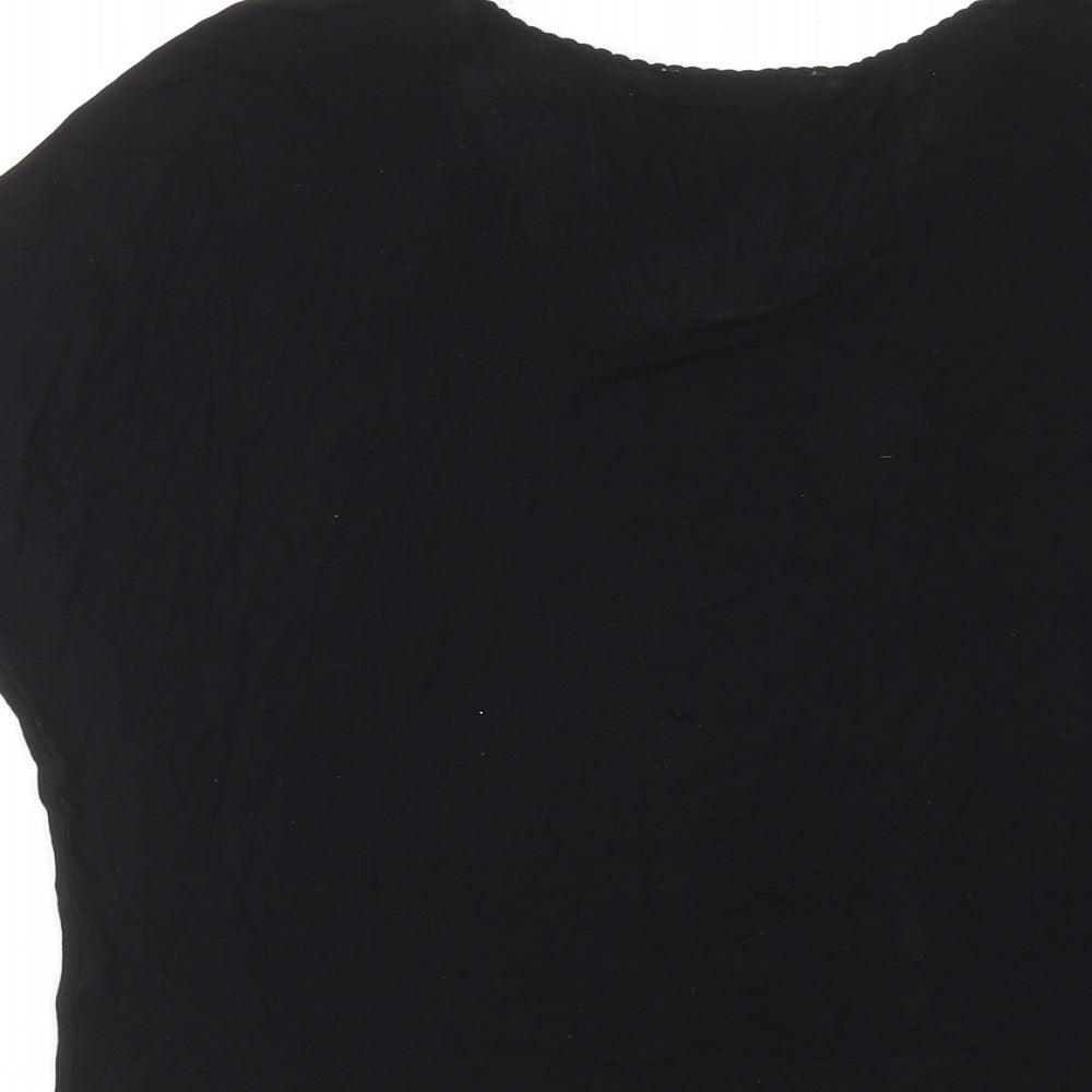 Promod Womens Black Viscose Basic T-Shirt Size M Scoop Neck