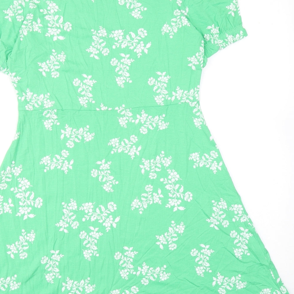 Marks and Spencer Womens Green Floral Viscose Fit & Flare Size 10 Round Neck Pullover