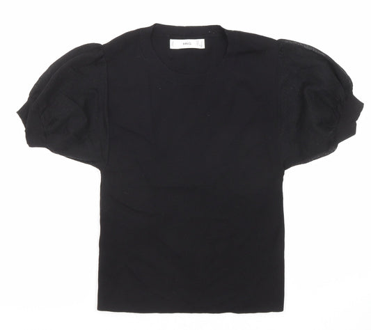 Womens UK Size S Mango Black Basic T-Shirt
