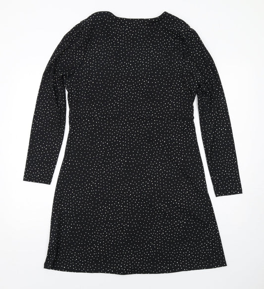 Marks and Spencer Womens Black Geometric Polyester A-Line Size 16 V-Neck Pullover