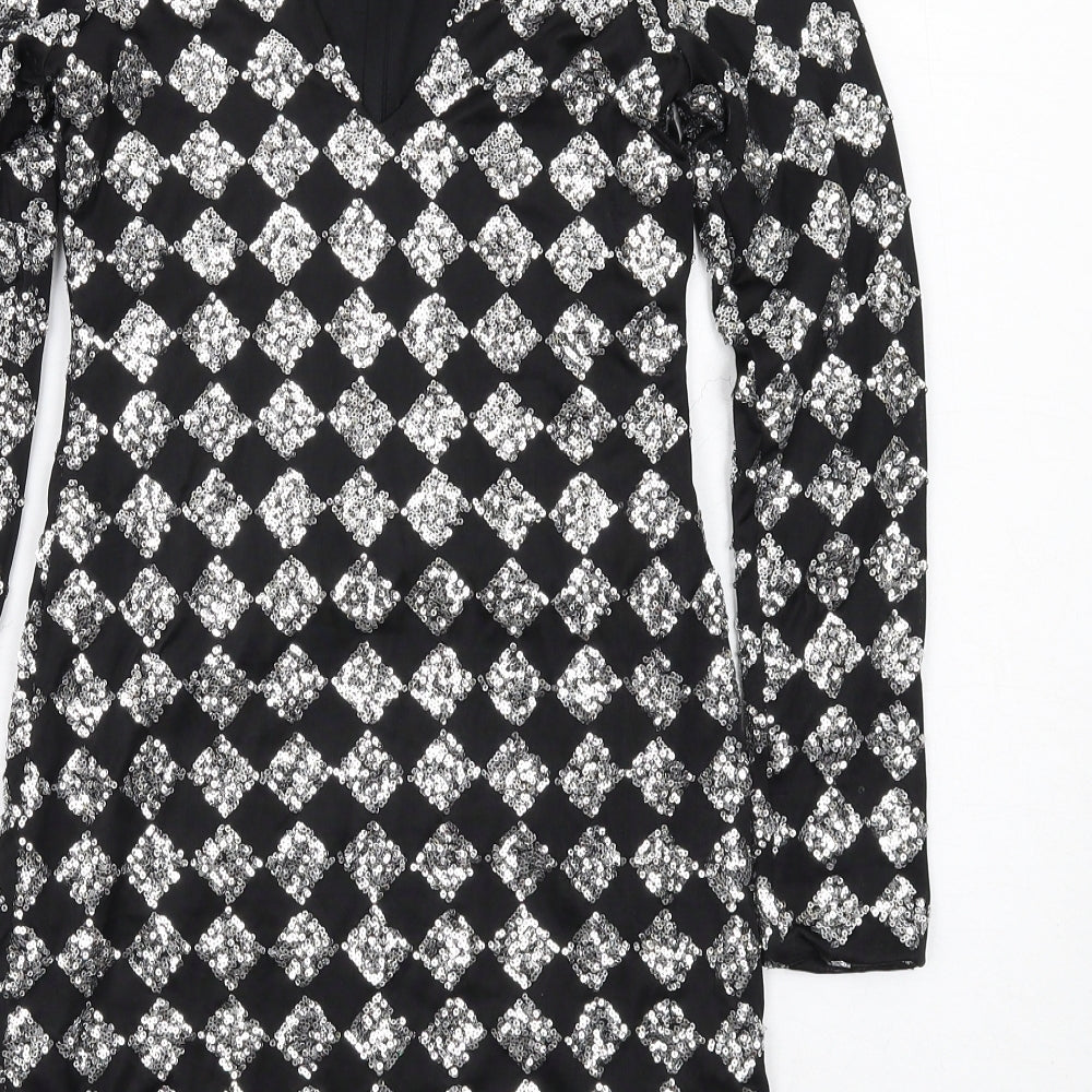 Motel Womens Black Argyle/Diamond Polyester Bodycon Size S Round Neck Pullover