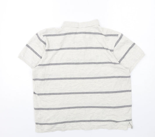 Atlantic Bay Mens Ivory Striped Cotton Polo Size M Collared Button