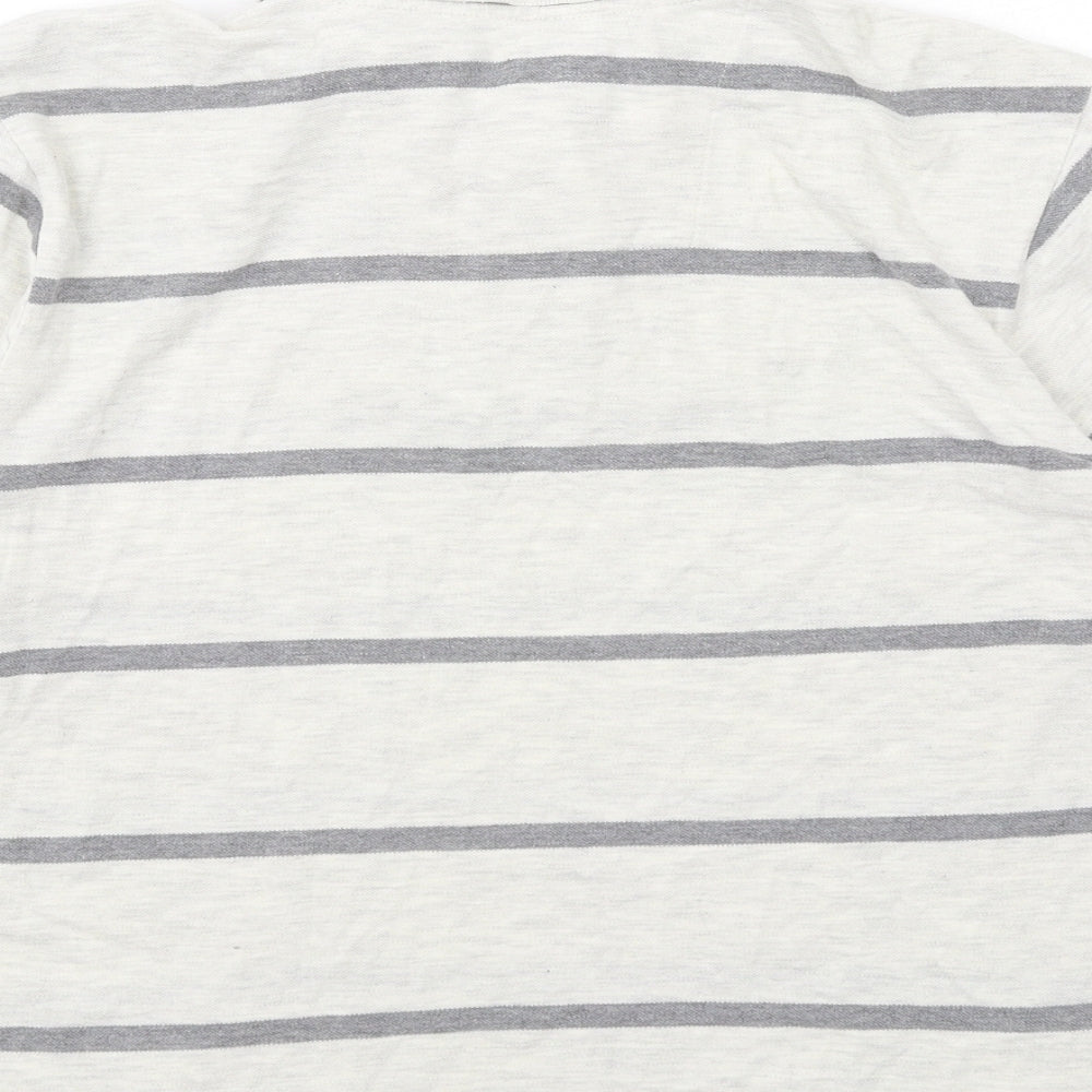 Atlantic Bay Mens Ivory Striped Cotton Polo Size M Collared Button