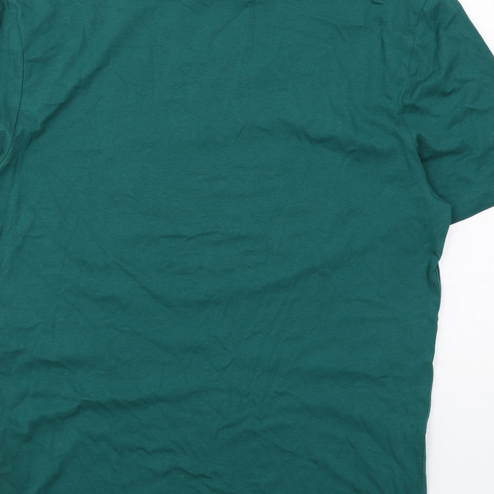 Marks and Spencer Mens Green Cotton T-Shirt Size S Round Neck - Gin-gle All The Way