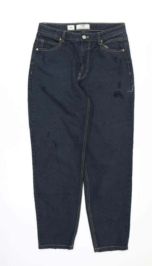 Womens UK Size 10 Bershka Regular Fit Mom Blue Jeans